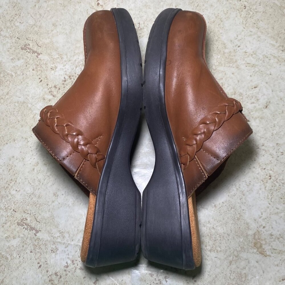 Brown Leather Slip-On Clogs Braided Strap Casual Comfort Boho Festival Indie - Picture 5 of 9